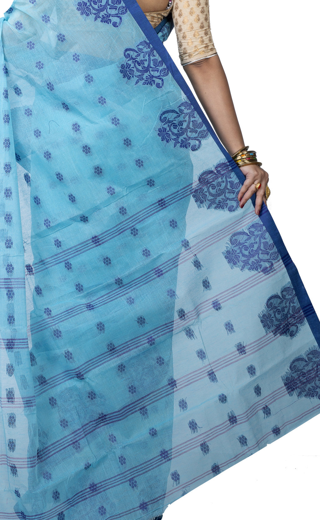 Sky Blue Pure Cotton Botgach Tant Saree (542)